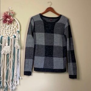 Marled Knit Sweater Plaid Black Gray Size Small